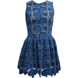 Oscar de la Renta Lotus Denim Lace Mini Dress - Denim