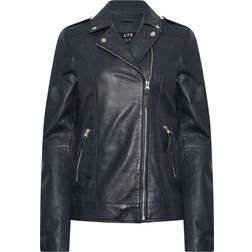 LTS Tall Leather Biker Jacket - Navy Blue