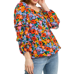 Ditsy Floral Square Neck Top - Orange