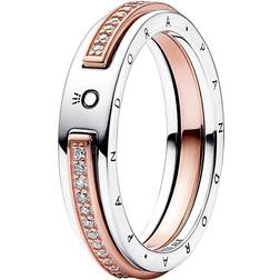 Pandora Signature Two-tone Logo & Pavé Ring - Rose Gold/Transparent