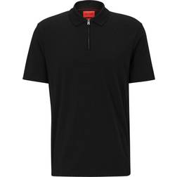 HUGO BOSS Mens Black Zip Placket Stretch Cotton-blend Polo Shirt