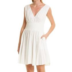 Rebecca Taylor V Neck Pleated Smocked Dress - Porcelain