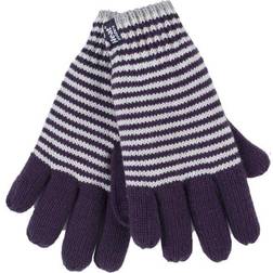 Heat Holders WoMens Striped Fleece Lined Thermal Gloves Purple