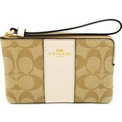 Coach Corner Zip Wristlet In Signature Canvas - Gold/Light Khaki Chalk