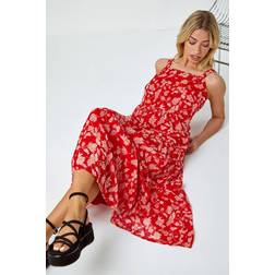 Dusk Fashion Floral Print Tiered Maxi Dress in Red