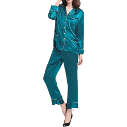 LilySilk Women's 22 Momme Chic Trimmed Pajamas Set - Dark Teal