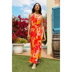 Roman Tropical Print Halterneck Maxi Dress in Pink