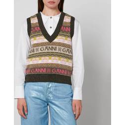 Ganni Logo-Intarsia Wool-Blend Vest