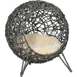 Pawhut Rattan Elevated Cat Bed House Kitten Basket Ball Shaped