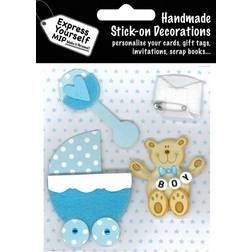 Express Yourself Blue Pram And Bear Card Toppers 4 Pieces