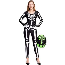 Spooktacular Creations skeleton bodysuit halloween with glow patterns & gloves