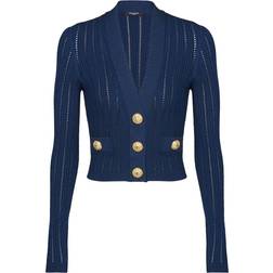 Balmain Cropped Knit Viscose Cardigan Navy