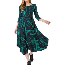 Roman Abstract Marble Print Midi Dress - Green