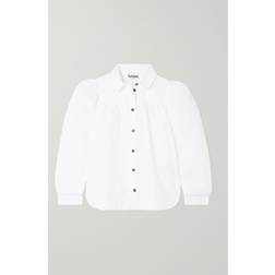 Ganni Long Sleeve Cotton Poplin Shirt in White Women's