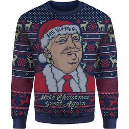 IWOOT Exclusive Donald Trump Knitted Christmas Jumper Navy Blue