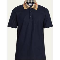 Burberry Check Collar Cotton Polo Shirt - Smoked Navy