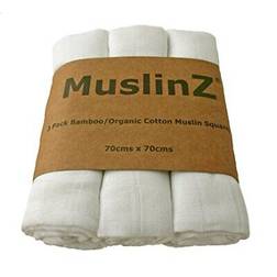 MuslinZ White 3pk 70cm Bamboo/Organic Cotton Square