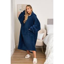 Sienna Long Oversized Fleece Hoodie Blankets Blue