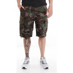 Surplus vintage mens cargo combat shorts army style washed cotton woodland camo