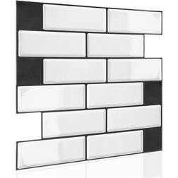 Walplus Premium 12 Sheets 6" White Glossy 3D Smart Tile Stickers Splashbacks Stick on Tiles Backsplash Peel