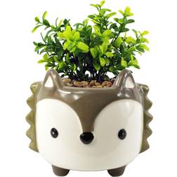 Leaf 15Cm Ceramic Fox Planter With Artificial Crassula Plant