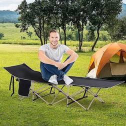 OutSunny Single Person Folding Camping Bed with Side Pocket and Carry Bag Black