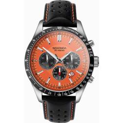 Sekonda Chronograph Leather Watch, Black, Men