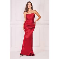 Goddiva Satin Bandeau Maxi Dress