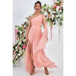 Goddiva One Shoulder Waterfall Maxi Dress