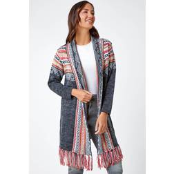 Roman Aztec Print Tassel Hem Longline Cardigan