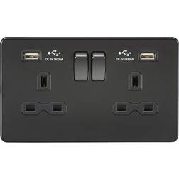 Knightsbridge 13A 2G Switched Socket with Dual usb Charger 2.4A Matt Black