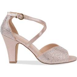 Paradox London Kesha Shimmer Block Heel Sandals Nude