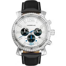 Morphic m89 series chronograph leather-band w/date black/white