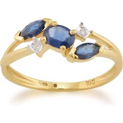Gemondo Marquise light blue sapphire & diamond three stone ring in 9ct yellow gold