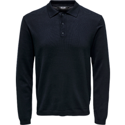 Only & Sons Long Sleeves Knit Polo Shirt - Blue/Dark Navy