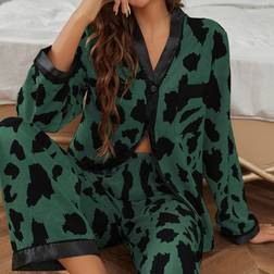 Shein Allover Print Contrast Trim Pajama Set