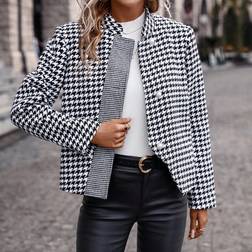 Shein Clasi Houndstooth Print Button Front Jacket