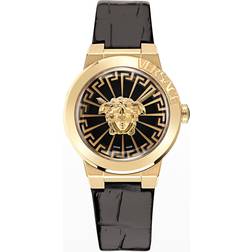 Versace Swiss Medusa Infinite Black Leather 38mm Ip Yellow Gold