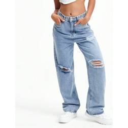 Shein High Waist Ripped Frayed Straight Leg Jeans