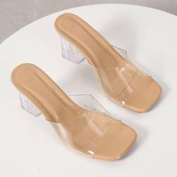 Shein Women Clear Strap Chunky Heeled Mule Sandals, Fashion Summer Heeled Sandals