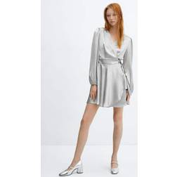 Mango Wrapped satin dress silver Women Silver