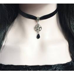 Crescent Moon Velvet Choker - Black/Silver