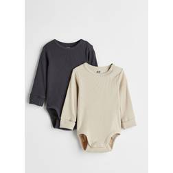 H&M Baby Adjustable-Fit Long-Sleeved Bodysuits 2-pack - Light Beige/Black