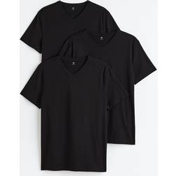 H&M Men Black 3-pack Slim Fit V-neck T-shirts