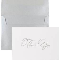 Jam Paper Thank You Card Sets Silver-Tone Script Cards with Silver-Tone Star dream Envelopes 25 Cards and Envelopes Silver Foil