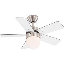 Globo Small Ceiling Fan with Lamp and Pull Chain Marva Matt Nickel 76 cm