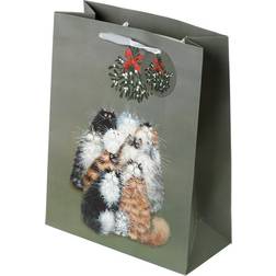 Puckator Kim Haskins Cats Christmas Mistletoe Large Gift Bag Grey