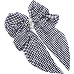 Shein Faux Pearl Charm Houndstooth Print Bow Hair Clip