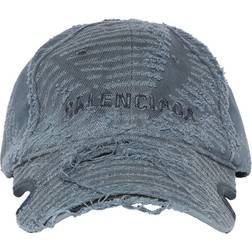 Balenciaga Destroyed Cotton Denim Cap - Washed Blue