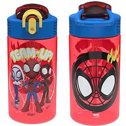 Zak Designs Marvel Spider-Man Kids Water Bottle with Spout Cover and Carrying Loop Durable Plastic Leak-Proof for Travel 16 oz 2-Pack Spidey and His Amazing Friends